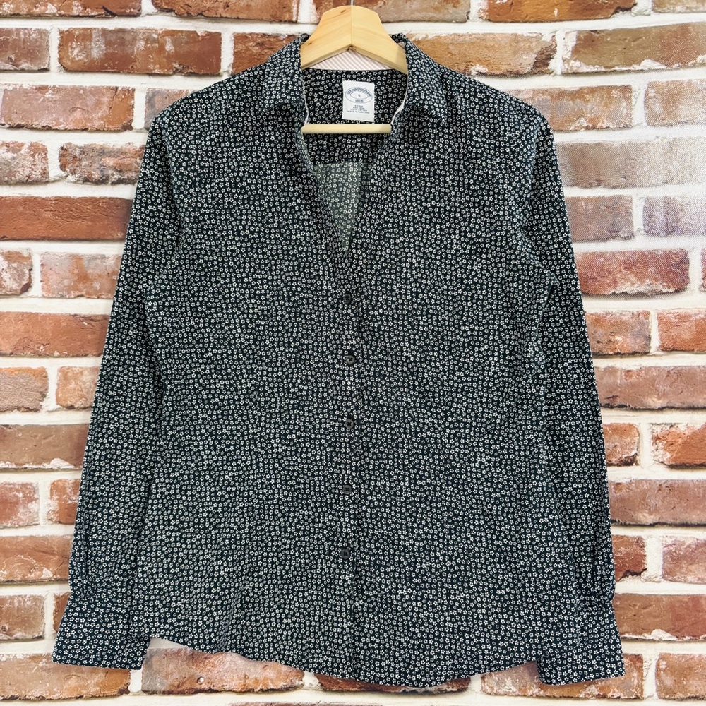 Brooks Brothers Non-Iron Stretch Supima® Cotton Shirt, Navy Ditsy Floral, Size 6